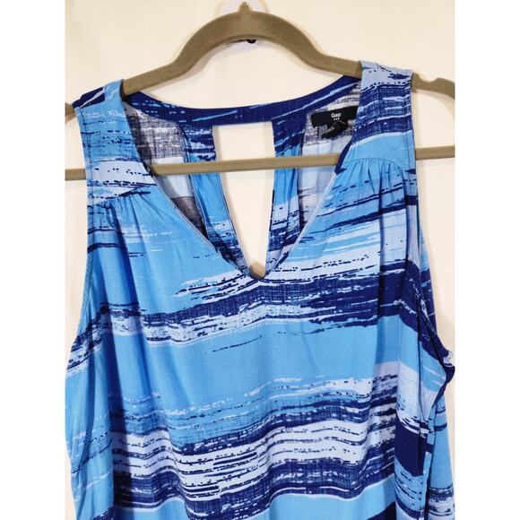 GAP Blue Navy White Brush Stroke Striped Shift Sleeveless V-neck‎ Dress $90 XL - Picture 2 of 9